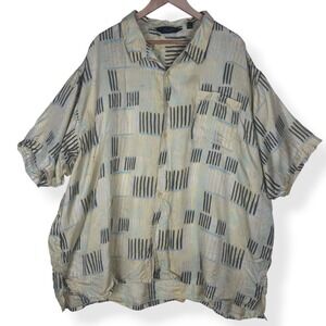 Genelli 100% Silk Shirt Mens Size 5XL Abstract Geometric Luxury Resort Vintage